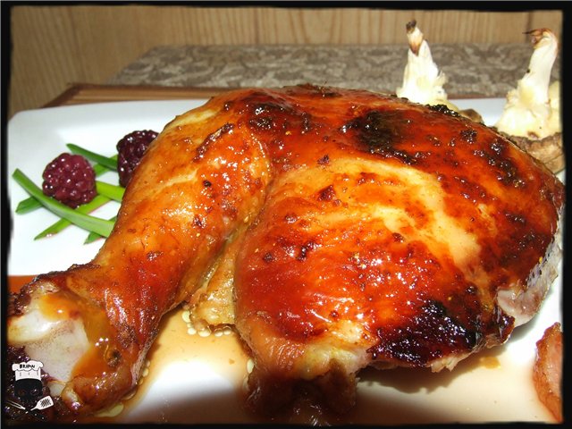 Рецепт - курица в медовой карамели с мандариновым соусом
