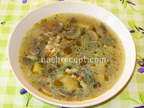Рецепт - грибной суп с перловкой и шкварками "Мишин суп"