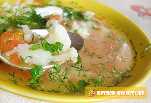 Рецепт - суп-пюре из цветной капусты с фрикадельками и чесночными гренками