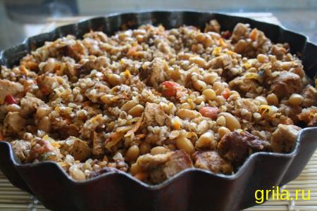 Рецепт - гречка с соевым мясом и фасолью