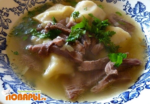 Рецепт - суп «Улитка» с говяжьим или свиным языком