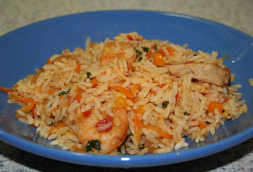 Рецепт - рис с креветками и грушей