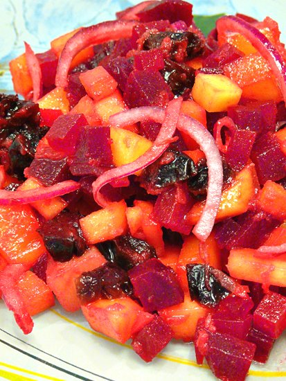 Рецепт - винегрет с манго и черносливом с фруктовой заправкой