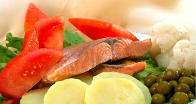 Рецепт - Холодные закуски с рыбой : Горбуша отварная с гарниром