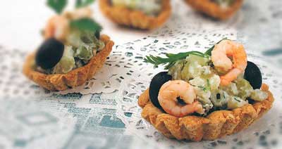 Рецепт - Салаты с морепродуктами : Тарталетки с салатом из креветок