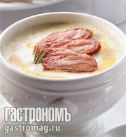 Рецепт - крем-суп из белой спаржи с ломтиками утиного мяса и сиропом из апе ...