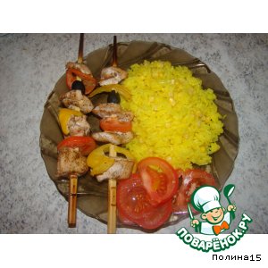 Рецепт - куриные шашлычки и рис с кукурузой