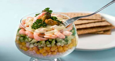 Рецепт - Салаты с морепродуктами : Салат с морепродуктами и кукурузой