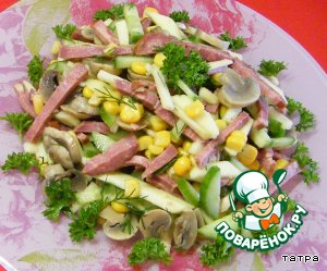 Рецепт - салат с копченым языком, грибами, огурцом