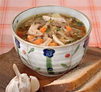 Рецепт - куриный суп с перловкой и грибами