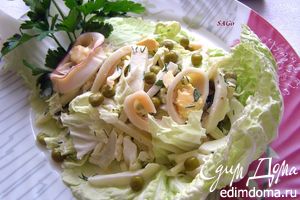 Рецепт - салат с кальмарами и пекинской капустой Нежность