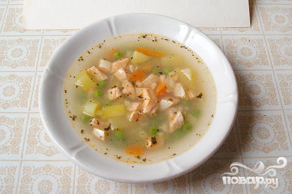 Рецепт - суп из лосося с зеленым горошком