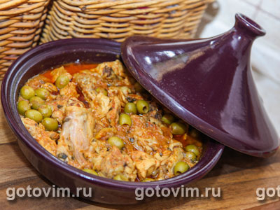Рецепт - тажин из курицы с айвой и оливками
