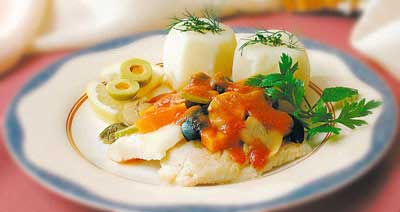 Рецепт - Блюда из рыбы и морепродуктов : Рыба, припущенная по-русски