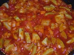 Рецепт - кабачки в овощном фарше и томатном соке