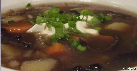 Рецепт - суп из свежих грибов со сметаной или сливками