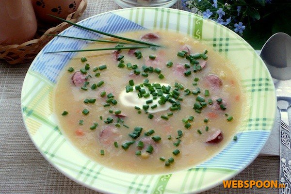 Рецепт - гороховый суп с охотничьими колбасками -